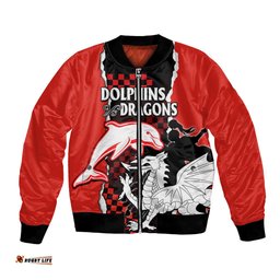 Custom Text And Number NRL Combine Dolphins and Dragons Bomber Jacket Sporty Style