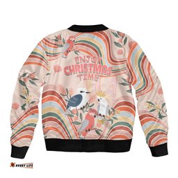 Australia Hippie Christmas Bomber Jacket Cockatoo Kookaburra with Wattle Pink Peach Style