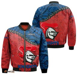 Newcastle Knights Bomber Jacket Grunge Polynesian Tattoo - NRL