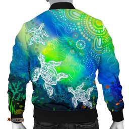 Custom Text Aboriginal Men's Bomber Jacket - Indigenous Turtle Ocean Dot Painting Art