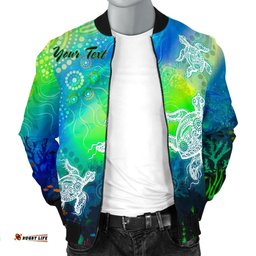 Custom Text Aboriginal Men's Bomber Jacket - Indigenous Turtle Ocean Dot Painting Art