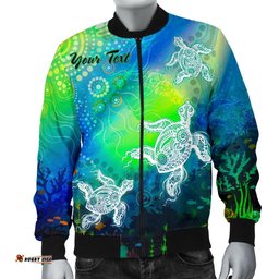 Custom Text Aboriginal Men's Bomber Jacket - Indigenous Turtle Ocean Dot Painting Art