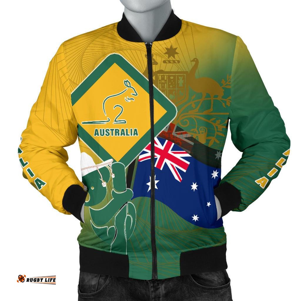 Bomber Jacket- Aus Flag and Coat Of Arms Jacket Kangaroo and Koala Sign - Men
