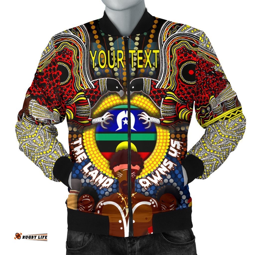Custom Text The Land Owns Us Aboriginal Men's Bomber Jacket