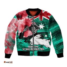 Custom Personalised ANZAC Rabbitohs Rugby Bomber Jacket We Shall Remember