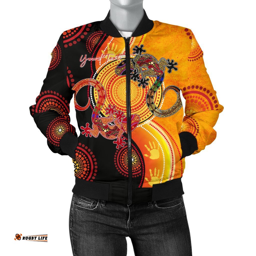 Aboriginal Personalised Women's Bomber Jacket - Couple Aboriginal Lizards