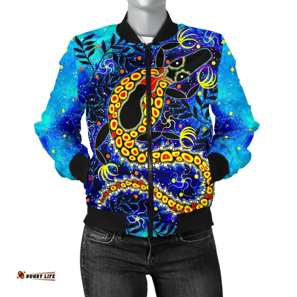 Aboriginal Women's Bomber Jacket - Indigenous Crocodile