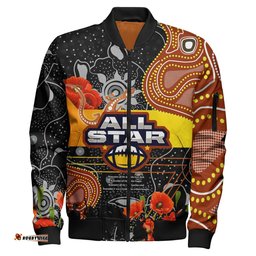 All Stars Rugby Anzac Aboriginal Bomber Jacket - All Stars with Anzac Day with Poppy Flower Bomber Jacket