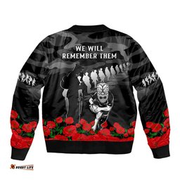 New Zealand ANZAC Rugby Bomber Jacket Silver Fern All Black Camouflage Mix Poppy
