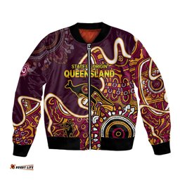 Custom Text and Number Queensland Rugby Bomber Jacket State of Origin Go Maroons Indigenous Tribal