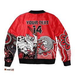 Custom Text And Number Dolphins And Dragons Rugby Bomber Jacket Together Indigenous