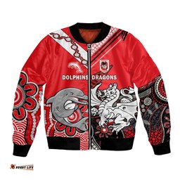 Custom Text And Number Dolphins And Dragons Rugby Bomber Jacket Together Indigenous