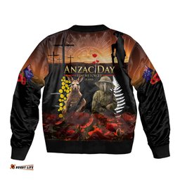 New Zealand and Australia ANZAC Day Bomber Jacket Kiwi Bird and Kangaroo Soldier