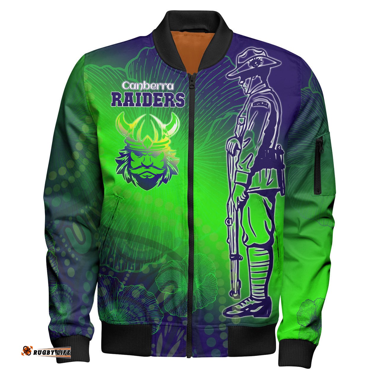 Raiders Rugby Bomber Jacket - Custom Anzac Raiders Rugby Gradient Style Bomber Jacket RLT13