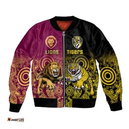 Personalised Richmond And Brisbane Lions Football Bomber Jacket Indigenous Art Version