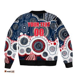Custom Personalised And Number Roosters NRL Bomber Jacket Aboriginal Patterns