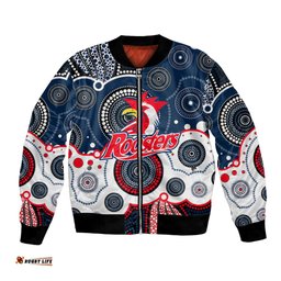 Custom Personalised And Number Roosters NRL Bomber Jacket Aboriginal Patterns