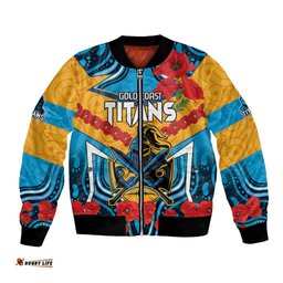 Custom GLD Titans Rugby ANZAC Bomber Jacket Gallipoli Soldier With Aboriginal Art