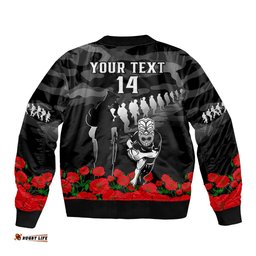 Custom Text And Number New Zealand ANZAC Rugby Bomber Jacket Silver Fern All Black Camouflage Mix Poppy