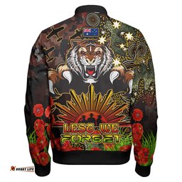 Tigers Rugby Bomber Jacket - Custom Anzac Tigers with Remembrance Poppy and Indigenous Patterns Bomber Jacket RLT13
