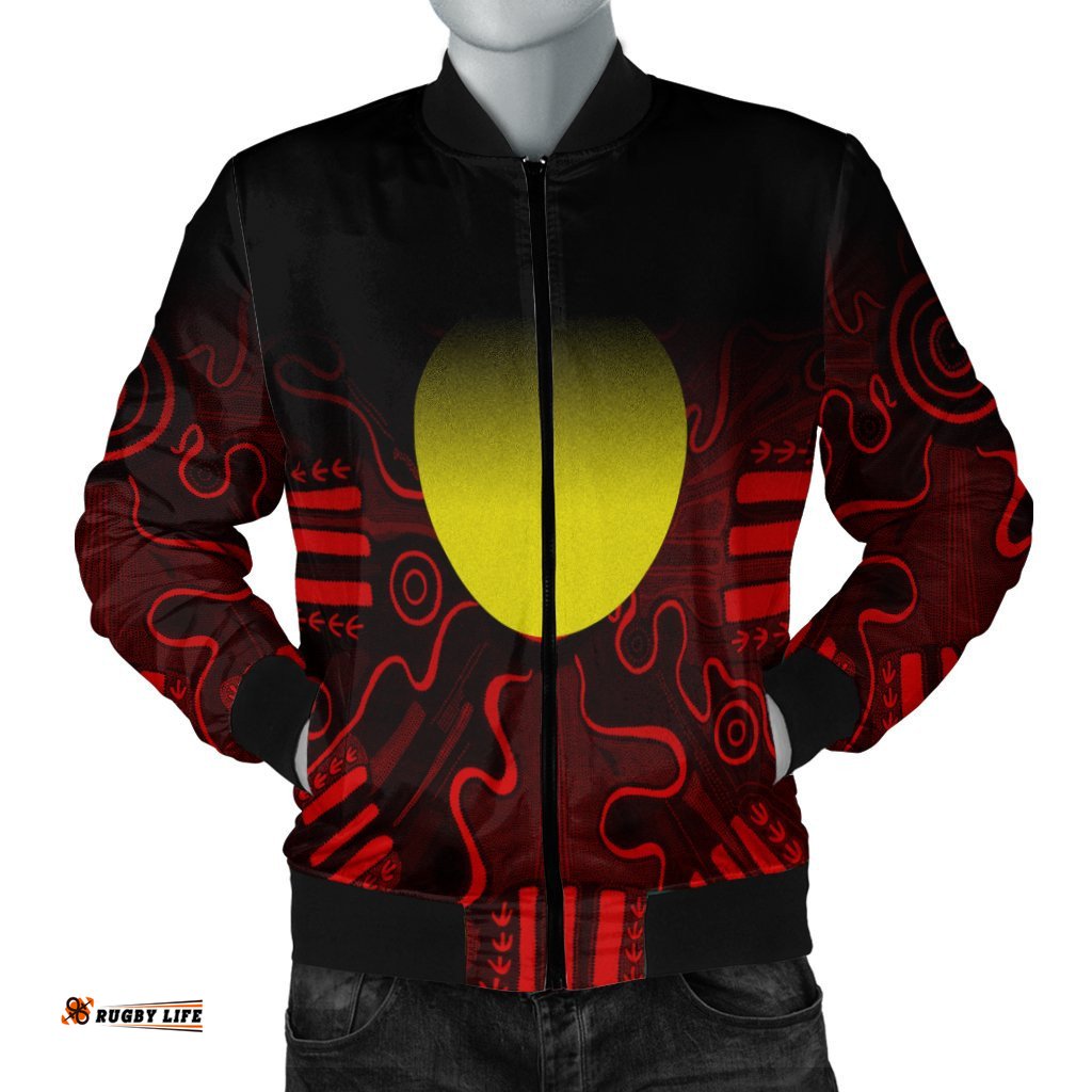 Aboriginal Women's Bomber Jacket - Indigenous Flag Grunge Style