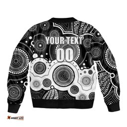 Custom Personalised And Number Magpies AFL Bomber Jacket Aboriginal Patterns