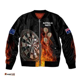 Australia Darts Fire Burning Black Style Bomber Jacket