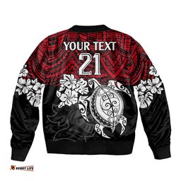 Custom Knights Rugby Bomber Jacket Novocastrians Hibiscus and Turtle With Polynesian Pattern