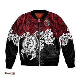 Custom Knights Rugby Bomber Jacket Novocastrians Hibiscus and Turtle With Polynesian Pattern