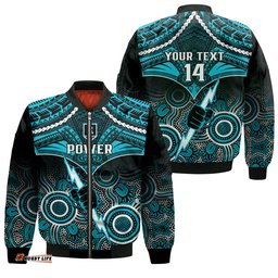 Personalised Port Adelaide Football Bomber Jacket Power Aboriginal Mix Polynesian Pattern