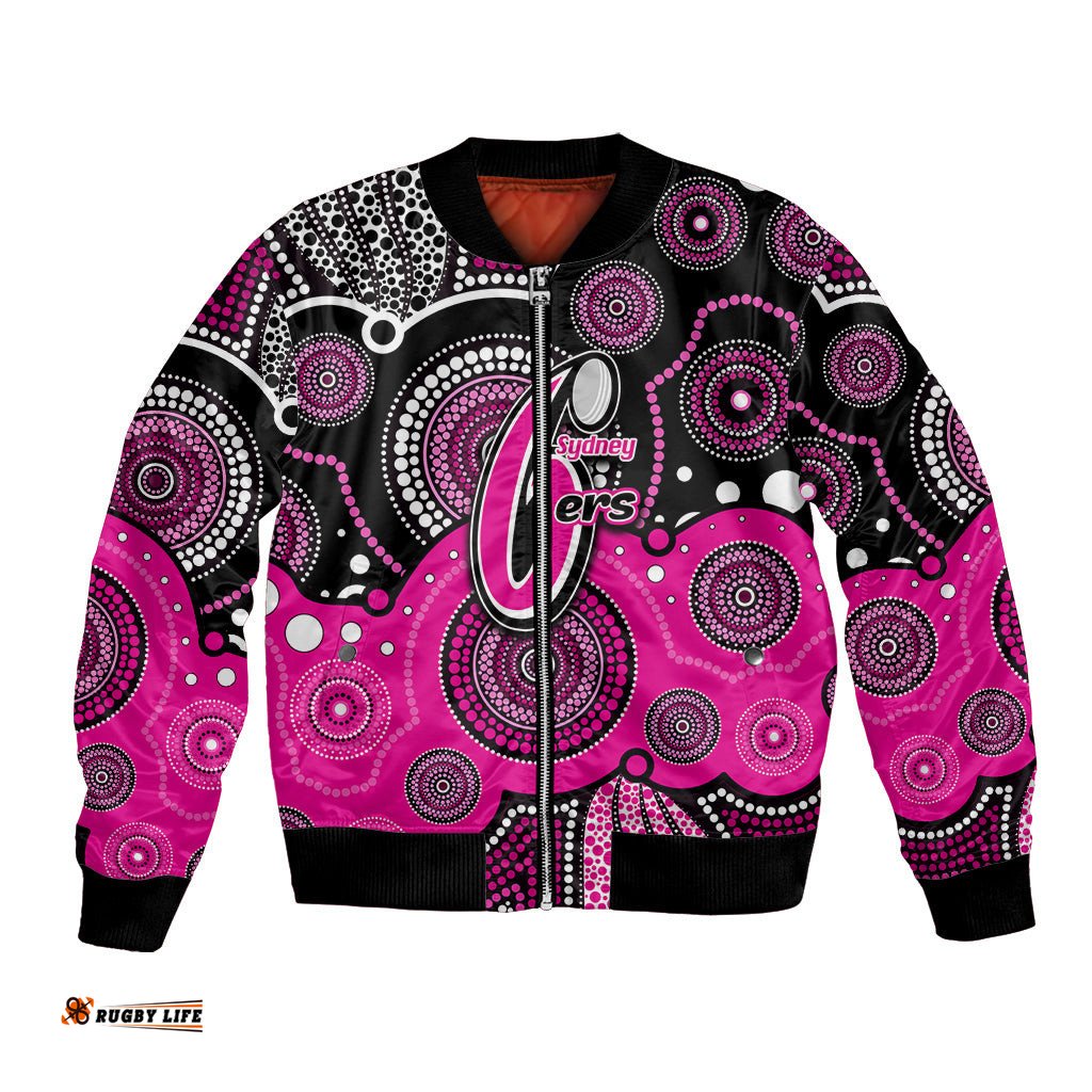 Custom Text And Number Sixers BBL Bomber Jacket Aboriginal Patterns Black Version