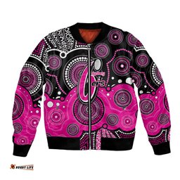 Custom Text And Number Sixers BBL Bomber Jacket Aboriginal Patterns Black Version