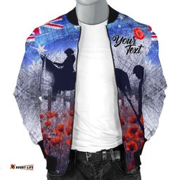 Custom Text Anzac Day Men's Bomber Jacket - Lest We Forget Vintage Poppies
