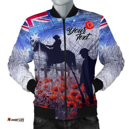 Custom Text Anzac Day Men's Bomber Jacket - Lest We Forget Vintage Poppies