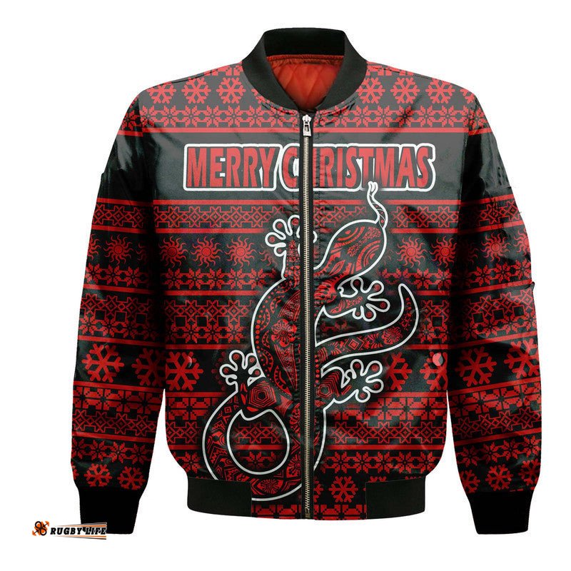 Custom Personalised Australian Lizard Christmas Vibe With Aboriginal Dot Painting Style Bomber Jacket