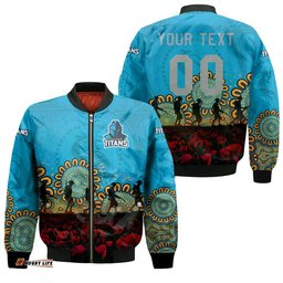 Gold Coast Titans Bomber Jacket Personalized Aboriginal Rugby Anzac Day Poppy With Soldiers - NRL