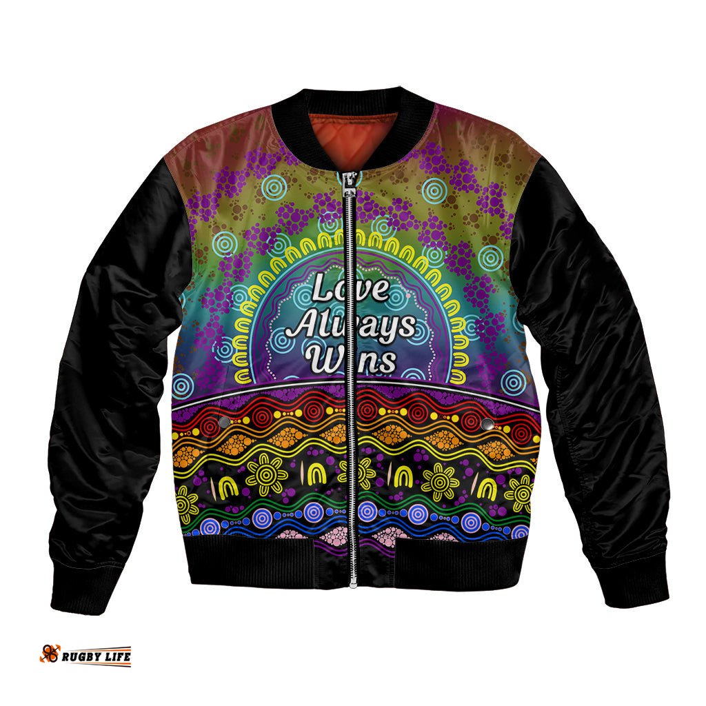 Australia LGBT History Month Bomber Jacket Love Always Wins Aboriginal
