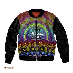 Australia LGBT History Month Bomber Jacket Love Always Wins Aboriginal