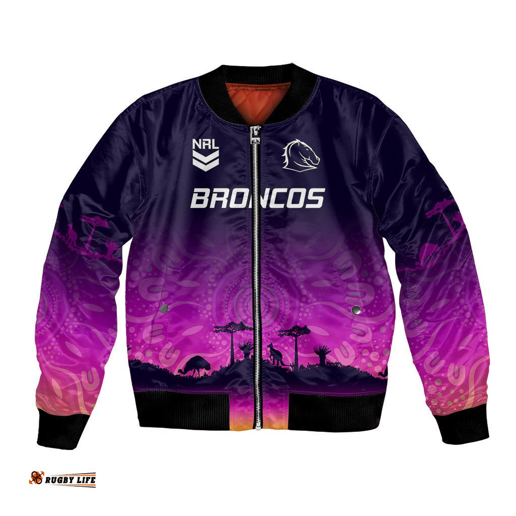 Custom NRL Broncos Bomber Jacket The Starry Night Indigenous Aboriginal