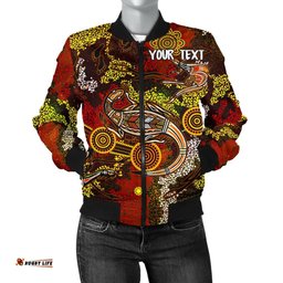 Custom Aboriginal Women's Bomber Jacket , Kangaroo and Lizard Dot Painting Art