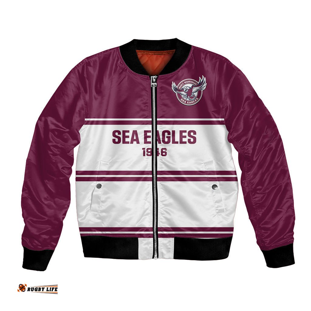 Sea Eagles Rugby Bomber Jacket Manly Warringah White Sporty Style