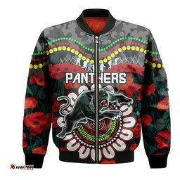 Custom Personalised Panthers Rugby ANZAC Bomber Jacket Camouflage Poppy