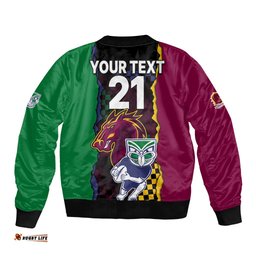 Custom Text And Number NRL Combine Warriors and Broncos Bomber Jacket Sporty Style