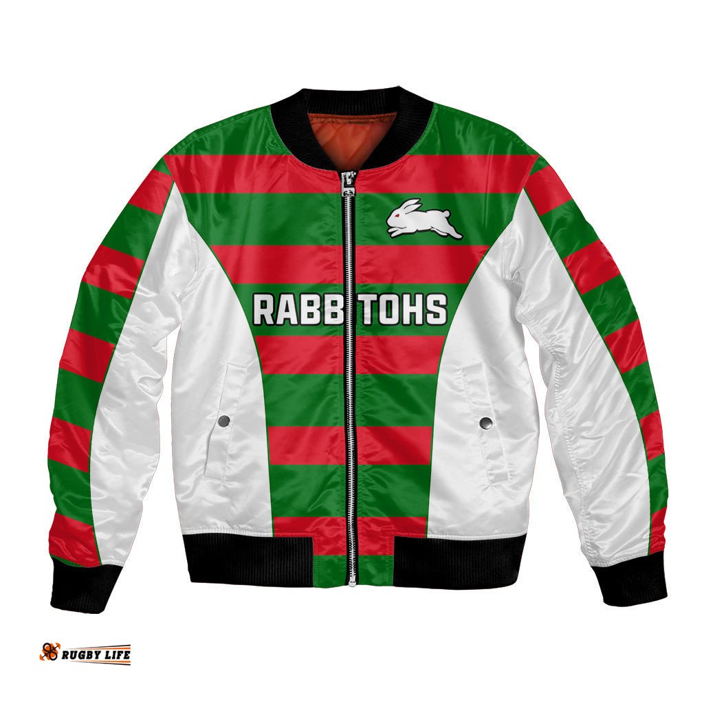 Rabbitohs Rugby Bomber Jacket Go Souths 1908 Sporty Style White