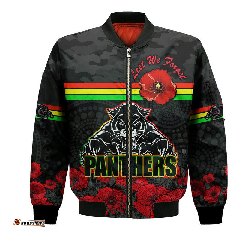 Panthers Rugby ANZAC Bomber Jacket Angry Panther Camouflage With Poppy