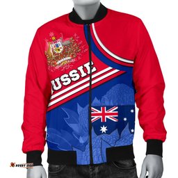 Men's Bomber Jacket - Aus Flag and Coat of Arms Jacket Waratah Flowers