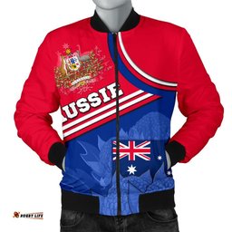 Men's Bomber Jacket - Aus Flag and Coat of Arms Jacket Waratah Flowers