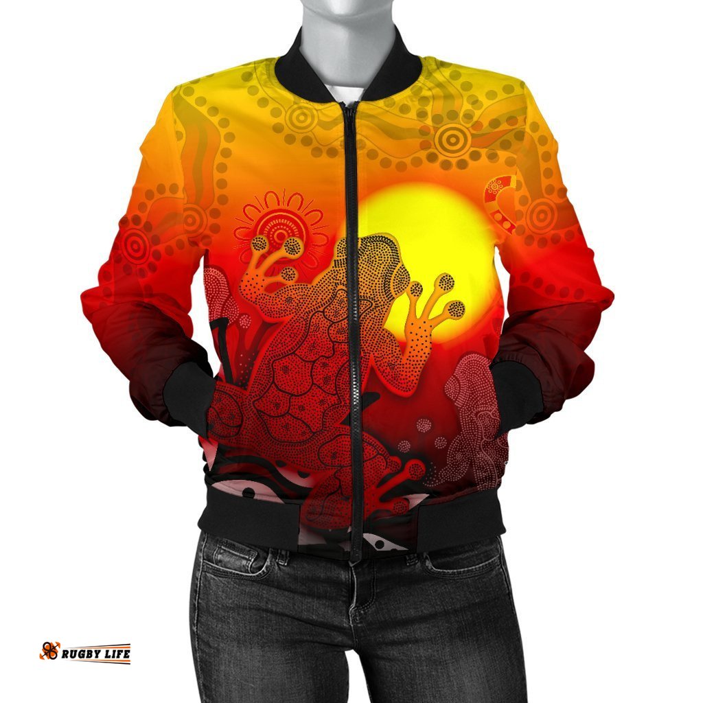Aboriginal Women's Bomber Jacket - Indigenous Frog Red