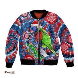 Australia Lorikeet Aboriginal Rainbow Tie Dye Merry Christmas Bomber Jacket