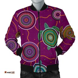 Men Bomber Jacket - Aboriginal Turtle Purple Australia Dot Patterns